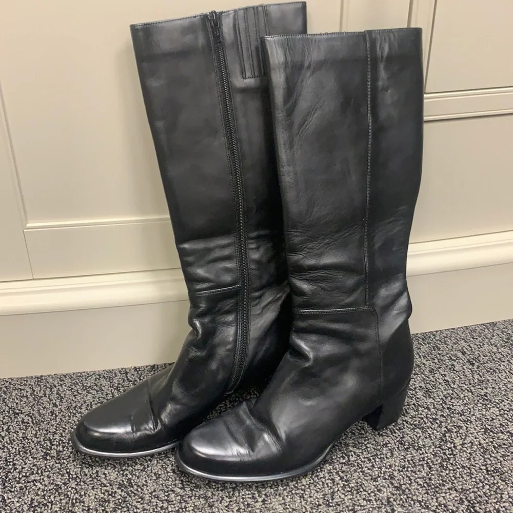 Glacee Black Leather tall, heeled boots 8.5 M - Picture 1 of 11